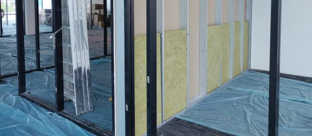 Smooth drywall finish inside commercial office