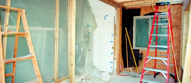 Finished room with large energy-efficient windows installed