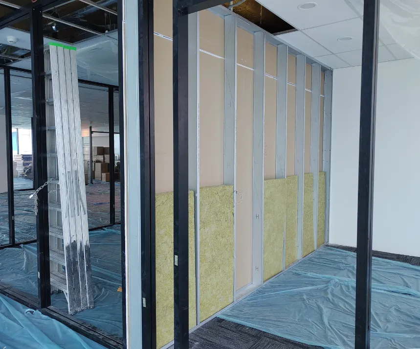 Commercial office build-out with new framing, insulation, and partition installation in Los Angeles