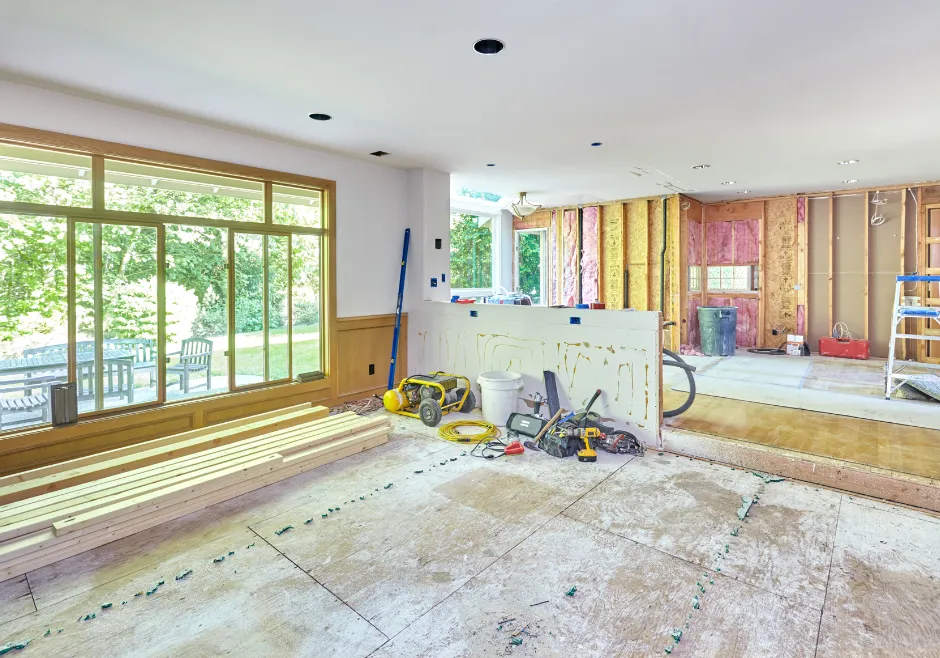Kitchen addition before construction showing framing and structural preparation in Los Angeles
