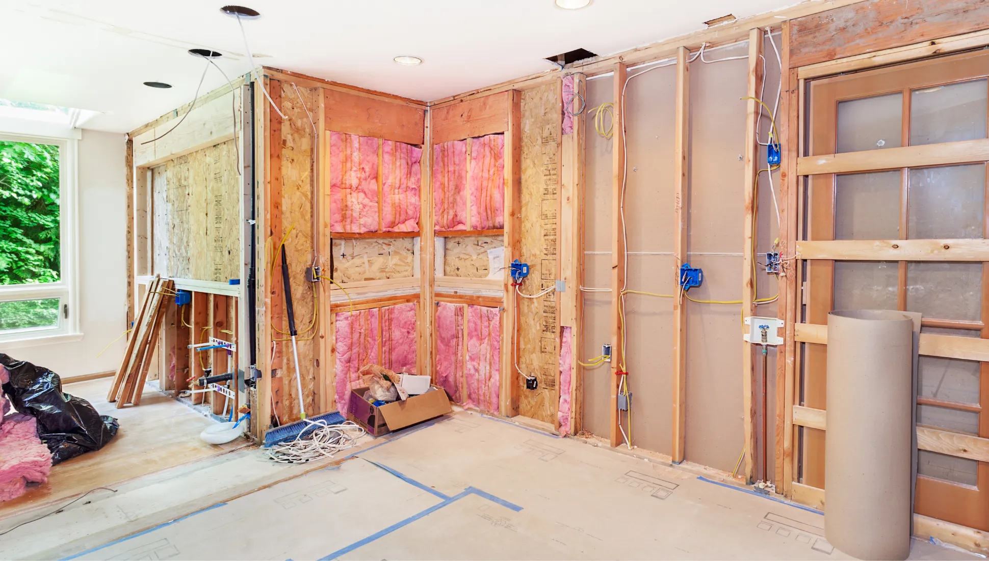 Modern kitchen addition project in Los Angeles with new framing and open layout preparation