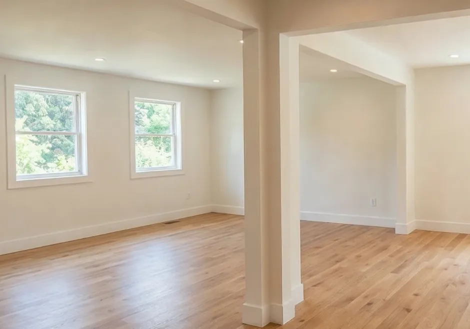 Completed room addition with new flooring, lighting, and finished walls in Los Angeles