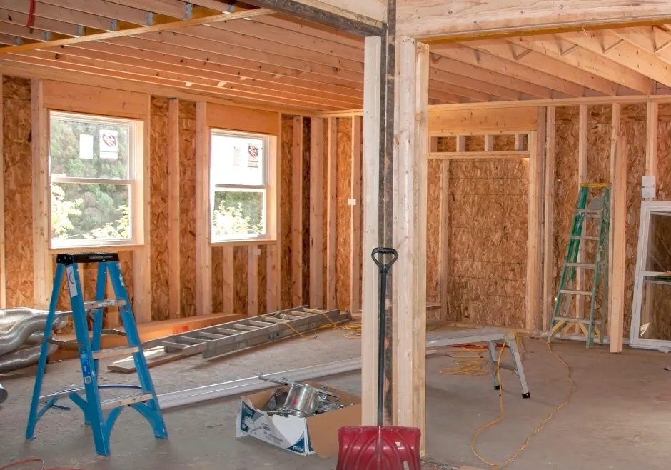 Room addition framing before drywall installation in Los Angeles home